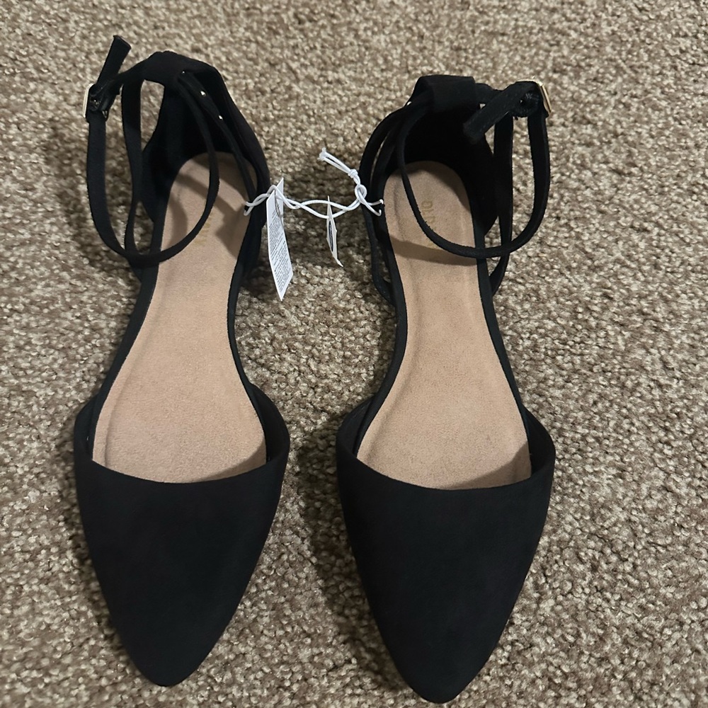 Old Navy - Black Faux-Suede - Ankle Strap Flat - Size 8